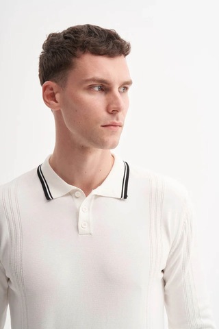 Cazador Çizgi Desenli Polo Yaka Ekru Erkek Kazak 33035 Ekru