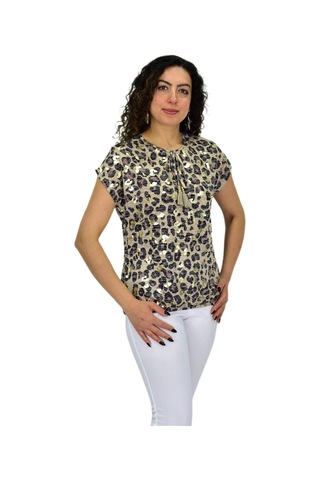 Kadın Kısa Kol Baskılı Bluz Bgl-st04705 Bej