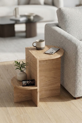 Reyo Falez Yan Sehpa Çok Amaçlı Modern Tasarım Raflı Salon Koltuk Kenarı Sehpası Setro - 6023 Meşe