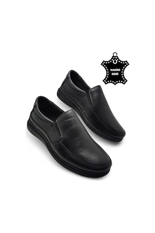 Erkek Mevsimlik Hakiki Deri Ultra Rahat Klasik Günlük Baba Ayakkabısı Siyah