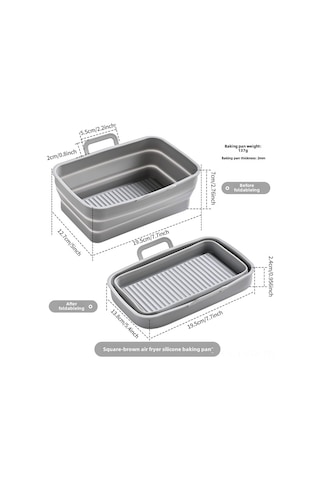 Ranyeek Ninja Dz201410 Uzun Yassı Silikon Hava Fritöz Tepsisi, Çift Sepet, Katlanabilir, Anti Yapışkan, Kolay Temizleme Gri Diğer