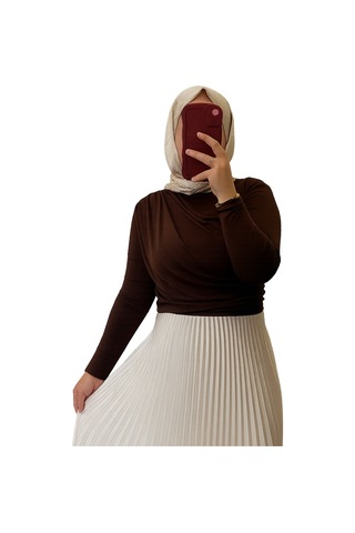 Unika Boutique Kadın Siyah Büzgü Detaylı Dik Yaka Sandy Bluz kahverengi