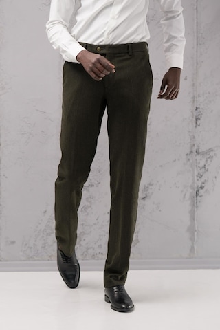 Ecer Regular Fit Düz Kalın Kışlık Gabardin Yan Cepli Pantolon Yeşil