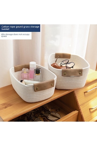 Besthome1 Organik Pamuk İpi Sepeti - 100l, Ev Dekoru, Kitap-elbise Saklama, Evcil Kullanım, Beyaz Örgü