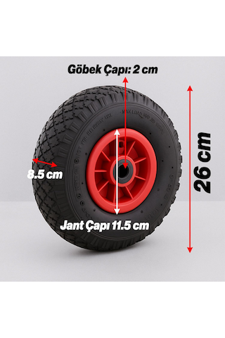 Lexroo Plastik Jantlı Siboplu 260x85 Mm El Arabası Tekeri Burçlu İç Lastikli Şişme Havalı Taşıma