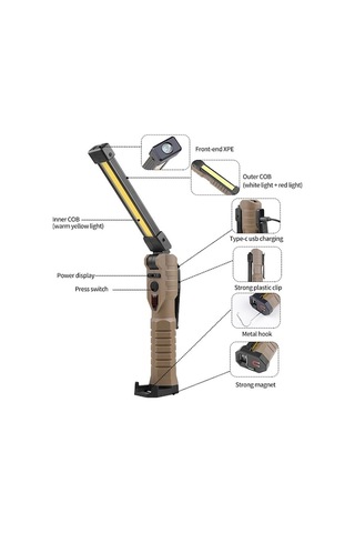 Ebitda Ft20 Katlanır Mıknatıslı Araba Muayene Işığı Siyah - Şarj Edilebilir Pil, 300-400 Lümen, Ipx4 Su Geçirmez