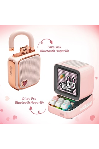 Divoom Ditoo Pro Bluetooth Hoparlör Ve Ses Kayıt Özellikli Lovelock  Seti, Pembe