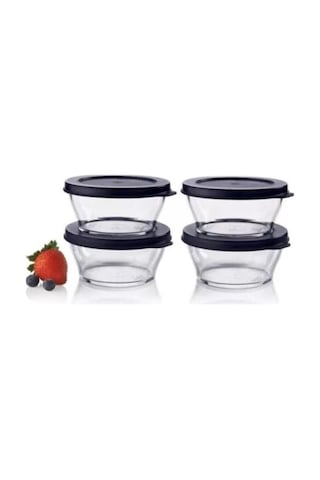 Royal Serisi Servis Ve Saklama Kasesi 290 Ml 4'lü Set Siyah Kapak
