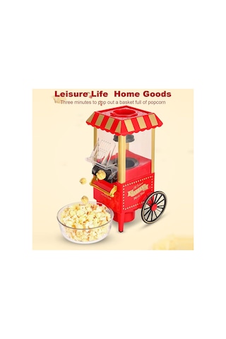 Tmp01 Retro Mısır Patlatma Makinesi Yağsız Ev Tipi Popcorn Makinesi 1200w Kırmızı Sinema Arabası Tasarımlı