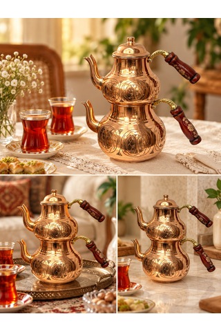 Aura Copper Ağır El İşlemeli Kalın Bakır Çaydanlık Takımı 1,2 Mm 27 Cm Bakır Parlak/ac-cy-032