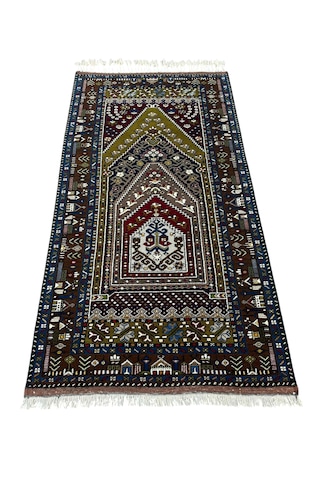 El Dokuma Sıfır Koleksiyonluk Yahyalı Halısı 117x225 Kök Boya %100 Yün Halı Renkli