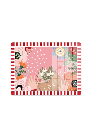 3'lü Cam Kesme Tahtası Ve Sunumluk Karışık Renkli Love Desenli 20 X 30, 25 X 35 Ve 30 X 40 Cm Çok Renkli