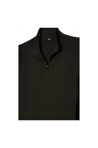 Tudors Erkek Slim Fit Dar Kesim Dik Yaka Fermuarlı Koyu Haki Kazak-39423 Koyu Haki