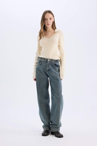 DeFacto Coool Slim Fit Dar Kesim Polo Yaka Crop Triko Kazak X4929AZ25SPER103 Ekru