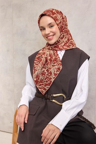 Silk Home Pamuk Polyester Soft Eşarp Kiremit Lilium Desenli Kaymaz Dokulu 90x90 Çok Renkli