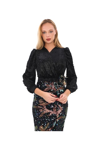 Kruvaze Yaka Payetli Elbise 2750-siyah/bakır Siyah/bakır