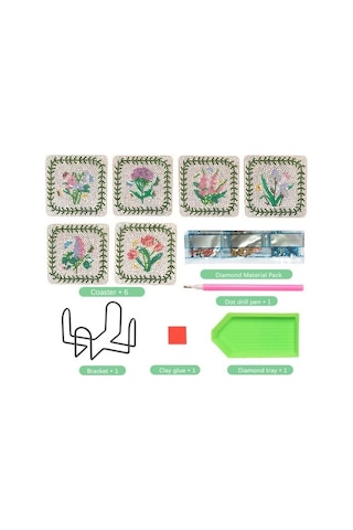 Elmas Boyama Coaster Seti Kullanımı Kolay Dıy Craft Çiçek Desenli Coaster Diğer