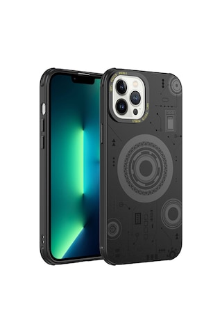 Zeyline Apple Uyumlu iPhone 13 Pro Max Zore Wireless Şarj Özellikli Desenli Hot Kapak-siyah