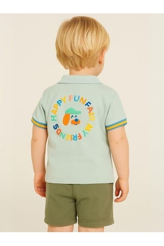 Zekids Erkek Bebek Yakalı Renkli Düğmeli T-shirt-15694 Mint