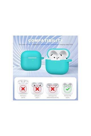 Apple Uyumlu AirPods 4. Nesil Kılıf Standart Yumuşak Silikon Kılıf Turkuaz