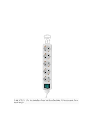 Spg-f05 1.5m 306 Joule Euro Soket 3g1.0mm Tam Bakır 5li Akım Korumalı Beyaz Priz Çoklayıcı 1.5 M