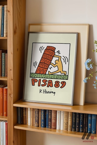 Pisa 89 Pop Art, Siyah Çerçeveli Duvar Tablosu - Renkli Ev Dekorasyonu