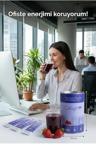 Collagen Forte Çilek Aromalı 1000 Mg Tip 1-2-3-5-10 Toz Kolajen 30 Şase