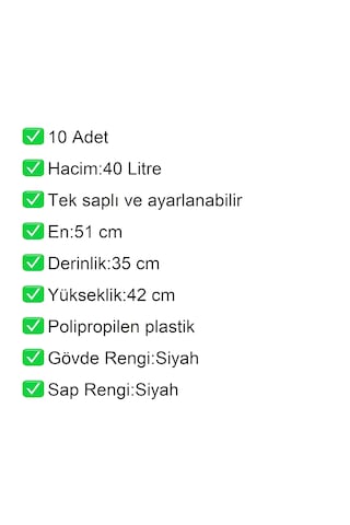 2 Tekerlek Plastik Alışveriş El Sepeti 40 Litre Siyah 10 Adet / En:51 Boy:35 Yükseklik:42 Cm