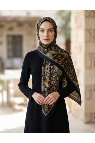 Moda Nuda Celebrity Celestial Şal Siyah Gold - Zarif Işıltı Siyah - Gold