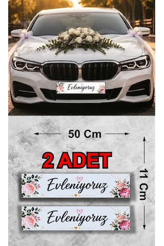 Evleniyoruz Yazılı Renkli Gelin Arabası Plakalığı - Gelin Arabası Düğün - Düğün Araç Süsü 2 Adet - 00361 Çok  Renkli
