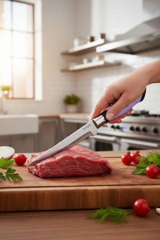 Chefline 5 Parça Lila Mutfak Bıçak Seti + Meyve Bıçağı Hediyeli Paslanmaz Çelik Lila