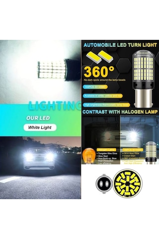 Carub 12V Ampul Beyaz Çakarlı 1016 BAY15D 144 Smd Led Çift Duy Oto Gündüz Farı Geri Vites Fren Stop Park Lambası Ampulü 2li Set