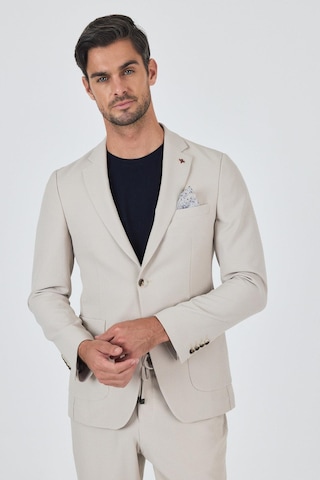 İmza Bej Mono Yaka Kendinden Desenli 2 Düğme Casual Esnek Slim Fit Takım Elbise 1001250174 Bej