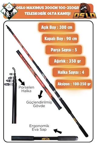 Oslo Maxımus 300cm 250gr Remixon Black Cat 5000 Olta Takımı Seti
