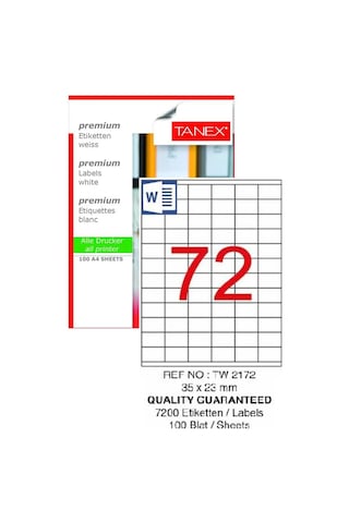 Bilgisayar Etiketi Tw-2172 35x23 Mm 100 Lü Lazer Etiket 1 Paket Tanex Davetiye Kargo Koli Kutu Etiketi 1 Adet