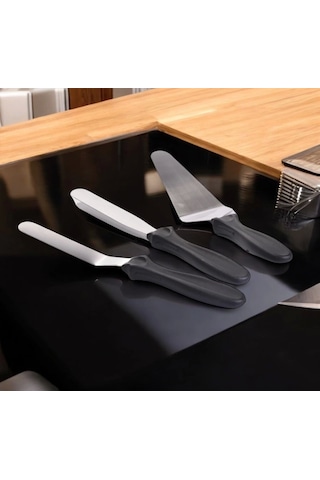 Mybru Paslanmaz Çelik Kaymaz Saplı 3'lü Spatula Seti Metalik Gri