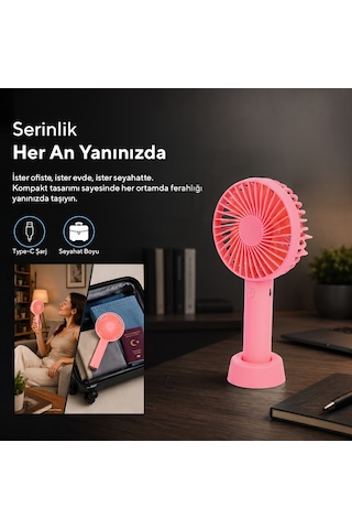 Kumtel Şarj Edilebilir Mini El Vantilatörü Type-c Şarjlı 3 Kademeli 400 Mah Hff-03c
