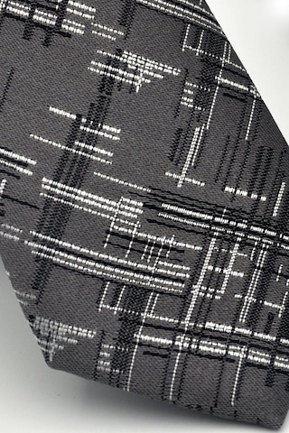 Gaffy Siyah Beyaz Kırcıl Desenli Gri Dokuma Kumaş Mendilli Slim Fit Kravat // Sdk-2611-3 Gri