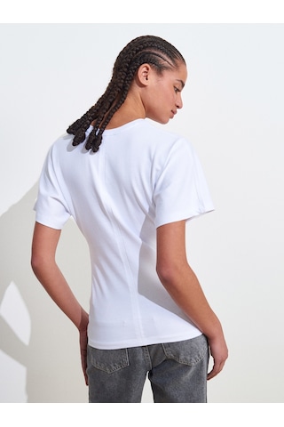Dilvin 31585 Drape Detaylı T-shirt-beyaz Beyaz