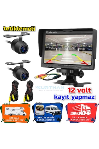 2 Adet Kelebek Kamera 7 İnç Monitör Seti Kayıtsız 12 Volt
