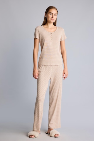 Defacto Regular Fit Çizgili Düğmeli Kısa Kollu 2li Pijama Takımı F9838ax26aubg402 Bej-bg402
