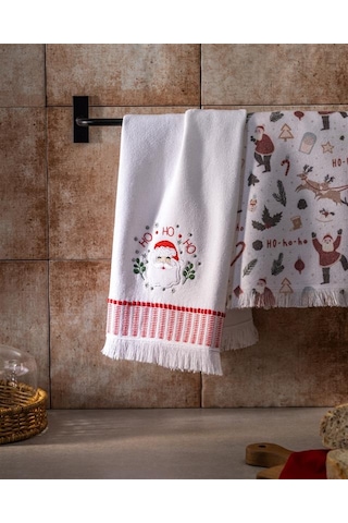 Yılbaşı Klaus Mutfak Havlu Seti - Beyaz Beyaz