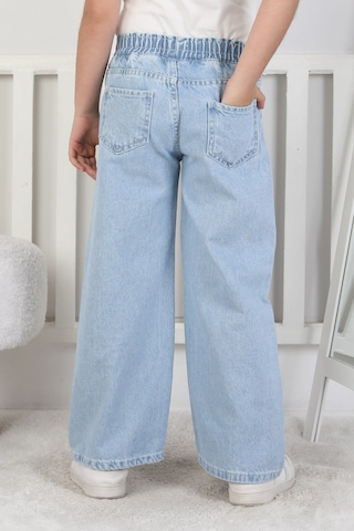 Moonch Kız Çocuk Çiçek Nakışlı Geniş Paça Jean Pantolon Mavi