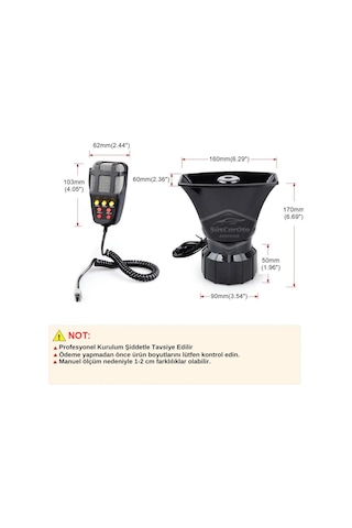 Her Araca Uyumlu  7 Sesli Güçlü Siren Korna Mikrofonlu Megafonlu 12v Polis Sireni 100w