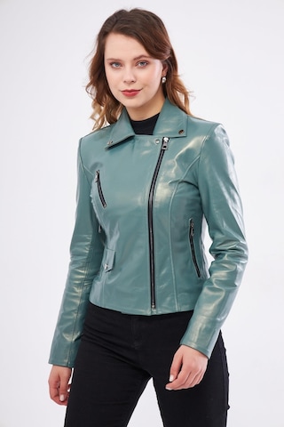 Derinss Dka1202 Hakiki Deri Kadın Yeşil Mont 001