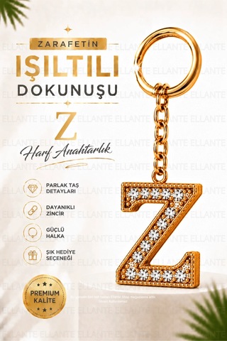 Kişiye Özel Harf Anahtarlık Altın Renk Zirkon Taşlı Şık Çanta Süsü Anahtar Aksesuarı Hediyelik Harf 39349949