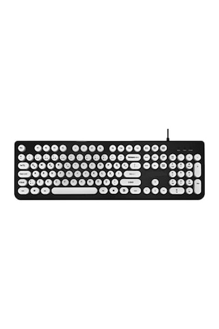 Tk-09 Kablolu Q Klavye Retro Daktilo Görünümlü Siyah-beyaz Su Geçirmez Klavye