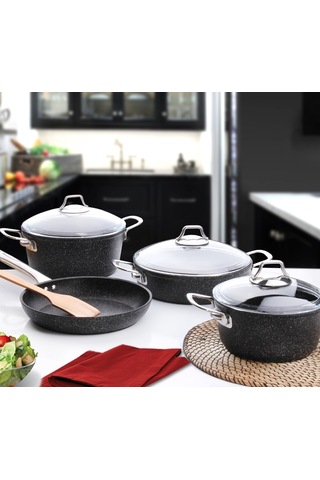 Falez Bln 3001 Black Line 7 Parça Granit Döküm Tencere Tava Seti