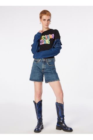 Moschino Jeans Siyah Kadın Yuvarlak Yaka Baskılı T-shirt 241k1a0708