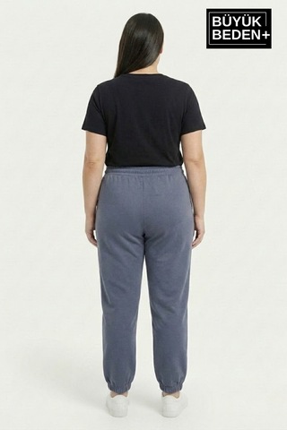 Süperlife Kadın Büyük Beden Brooklyn 1970 Baskılı Paça Lastikli Jogger İnce Eşofman Altı Spr26beak951-3 Mavi